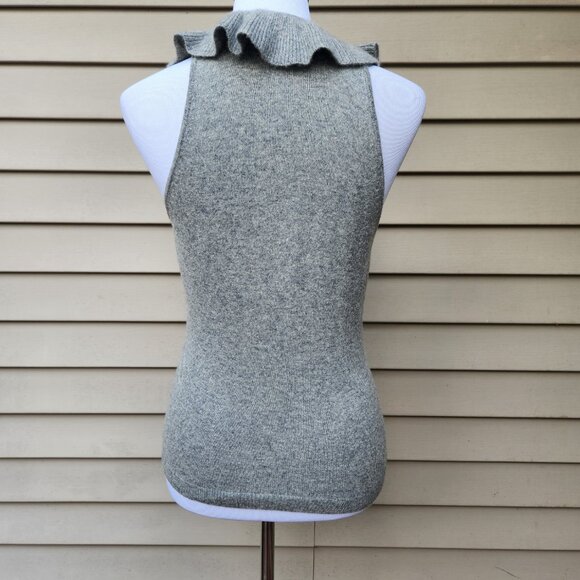Ann Taylor Gray Cashmere Knit Blouse Scoop Ruffle Neck Sleeveless 145892 - Picture 8 of 11